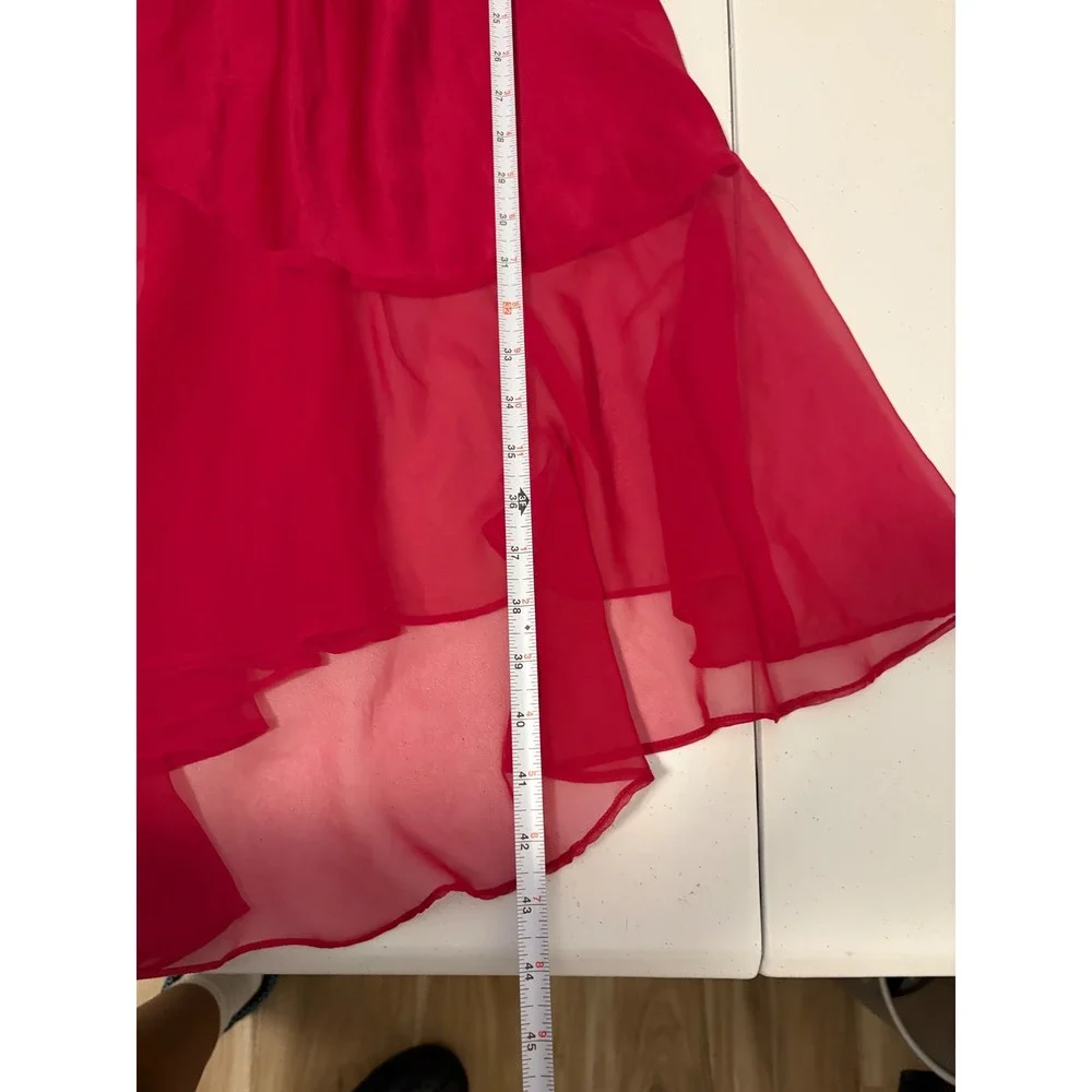 VTG Victoria's Secret Red Satin Mesh Floral Slip Dress Romantic Lace ethereal a5